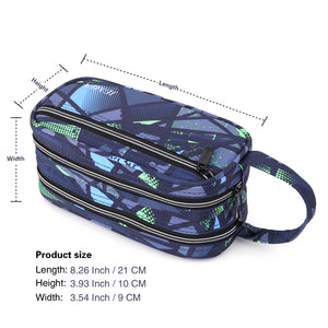 Multi Compartments and Handle Strap Pencil Case (Blue Geometric, Polyester) - JEMIA