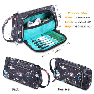 Pencil Case with 3 Independent Compartments (Black Galaxy, Polyester) - JEMIA