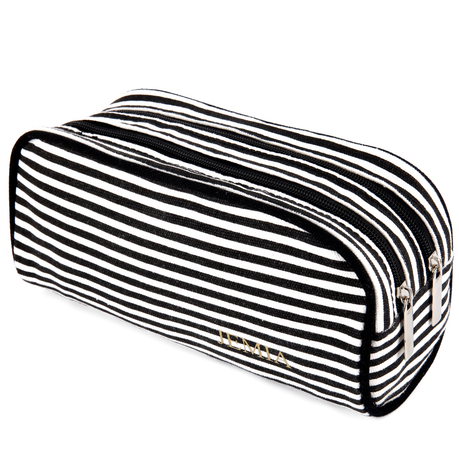 BLACK & WHITE STRIPES PENCIL CASE WITH 2 INDEPENDENT COMPARTMENTS