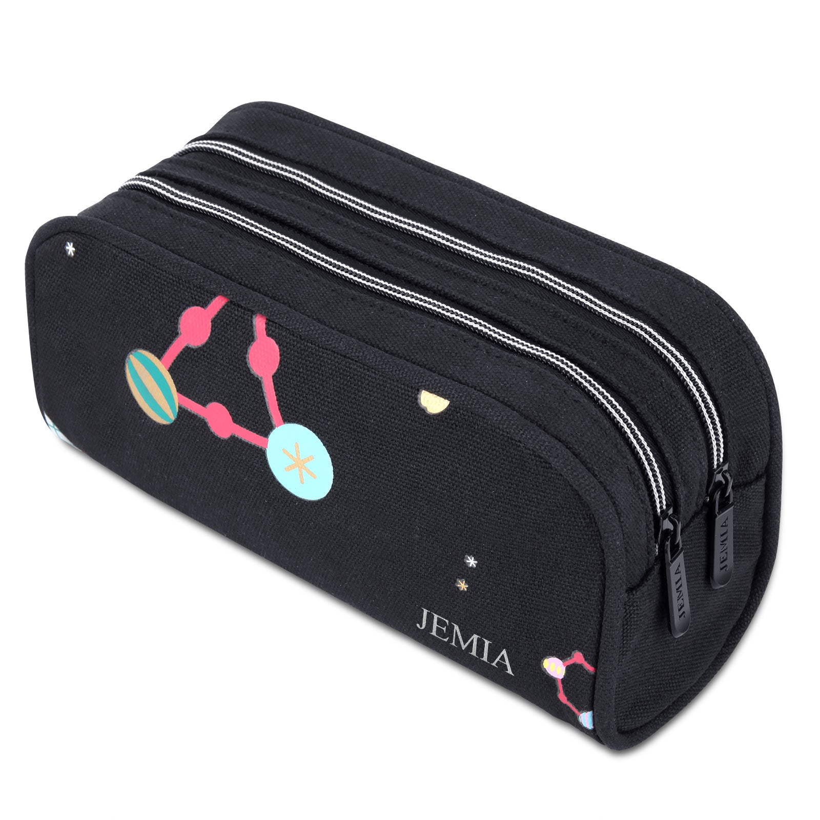 Dual Compartments Pencil Case with Mesh Pockets (Canvas) - JEMIA