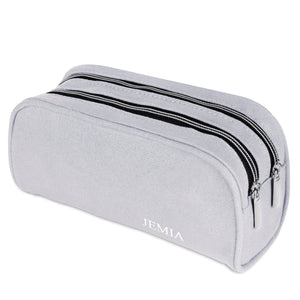 Dual Compartments Pencil Case with Mesh Pockets (Plain, Canvas) - JEMIA