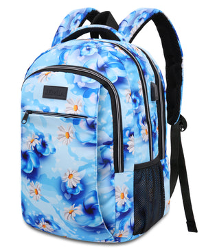 Multi Compartments Backpack for Multipurpose Travel (Blue Sunflower, Polyester) - JEMIA