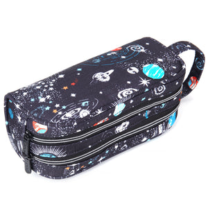 Black Galaxy Pencil Case with 2 Independent Compartments (Polyester) - JEMIA