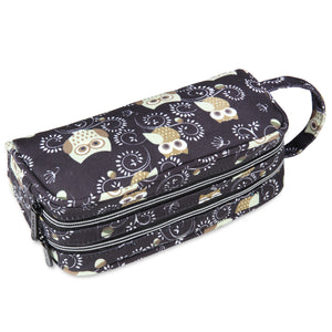 Black Owl Pencil Case with 2 Independent Compartments (Polyester) - JEMIA