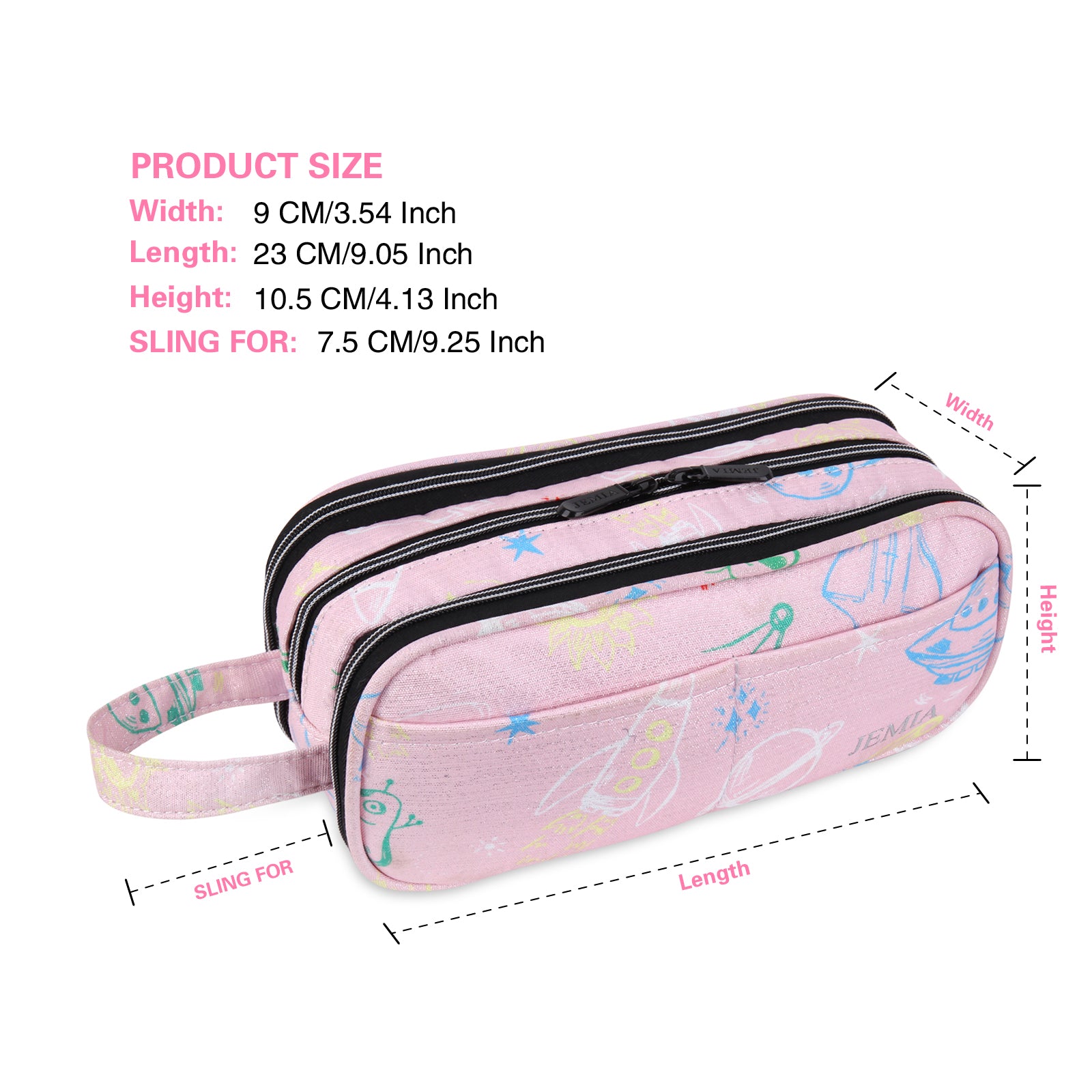 Jemia Pencil Case with 3 Independent Compartments (Pink Galaxy, Polyester)