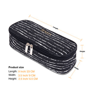 Square Compartments Pencil Case with Mesh Pockets (Black with Random White, Canvas) - JEMIA