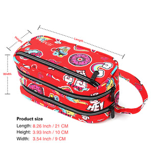 Multi Compartments and Handle Strap Pencil Case (Red Smile, Polyester) - JEMIA