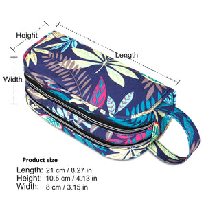 Blue Leaves Pencil Case with 2 Independent Compartments (Blue Leaves, Polyester) - JEMIA