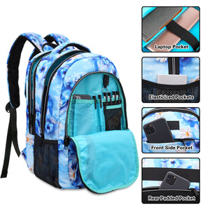 Multi Compartments Backpack for Multipurpose Travel (Blue Sunflower, Polyester) - JEMIA