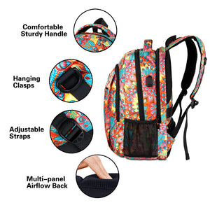 Multi Compartments Backpack for Multipurpose Travel (Peacock Feather, Polyester) - JEMIA