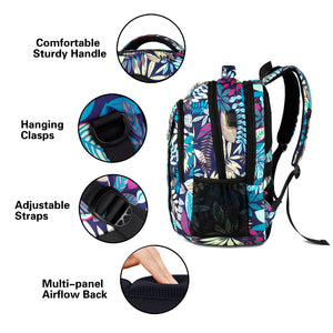 Multi Compartments Backpack for Multipurpose Travel (Leaves, Polyester) - JEMIA