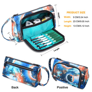 Pencil Case with 3 Independent Compartments (Blue Galaxy, Polyester) - JEMIA