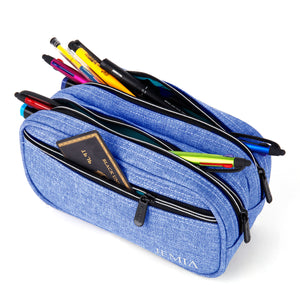 Multi Compartments Pencil Case (Plain, Polyester) - JEMIA