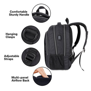 Multi Compartments Backpack for Multipurpose Travel (Black, Polyester) - JEMIA