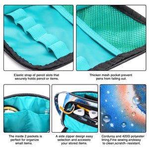 Pencil Case with 3 Independent Compartments (Blue Galaxy, Polyester) - JEMIA