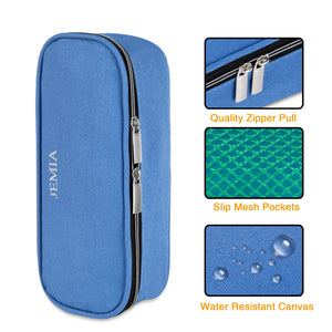 Square Compartments Pencil Case with Mesh Pockets (Plain, Canvas) - JEMIA