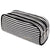 Dual Compartments Pencil Case with Mesh Pockets (Black White Stripes, Canvas) - JEMIA
