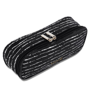 Square Compartments Pencil Case with Mesh Pockets (Black with Random White, Canvas) - JEMIA