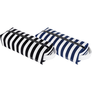 Single Compartment and Handle Strap Pencil Case (Black White Stripes, Canvas) - JEMIA